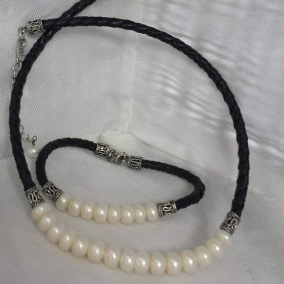 Sterling Silver Necklace Bracelet Set Real Pearls - Picture 8 of 10
